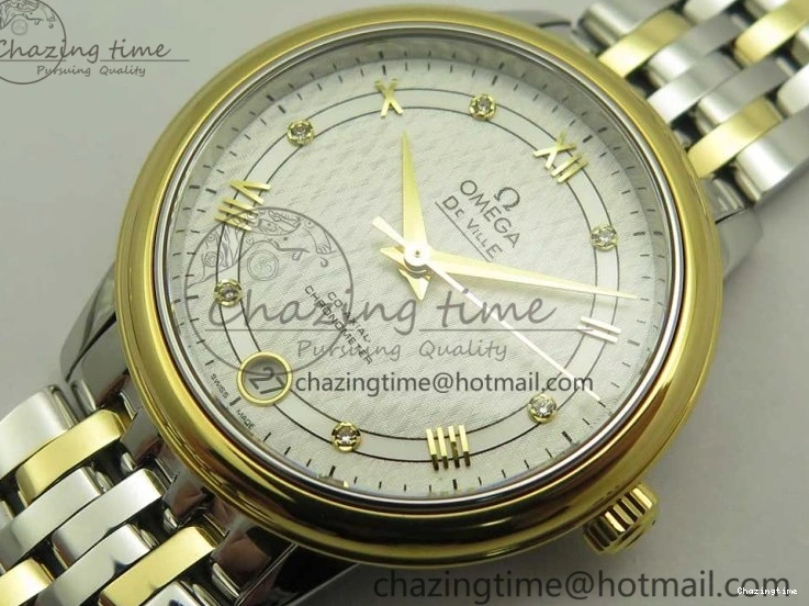 0523 Attractive De Ville Prestige Ladies 32.7mm SS MKF 1:1 Best Edition White Dial Roman Markers on SS YG Bracelet MIYOTA 7965